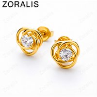 Promotion Fashion 18K Gold Jewelry Female Charm Cute Women Wedding Pattern Zircon Crystal Stud Earrings