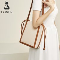 FOXER 2026 Spring Fashion Canvas Bucket Bag Women's Shoulder Bag Lightweight Tote Bag for Commute & Daily