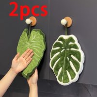 2 Pcs Leaf Shape Hand Towels Hanging Absorbent Microfiber Green Soft Multi Purpose Bathroom Kitchen Easter Mothers Day Gift