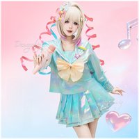 KAngel Cosplay Costume Hairpin Wig With Ponytail Pastel Blue Holographic Iridescent Sailor Uniform Needy Streamer Overload Suits