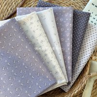 145x50cm 40s Cotton Grey Purple Floral Fabric Korean Ins Style Small Fresh Print for Bags Accessories Pets Sewing Cloth