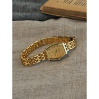1Pc New French Retro Gold Small Dial Ladies Watch, Fashionable and Simple Waterproof, Luxurious and Elegant, Small Barrel-Shaped Ladies Quartz Watch, Suitable for Daily Wear, Dinners, and Other