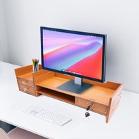 Wooden Desk Organizer with Drawers & Lock Office Supplies for Computer Desktop Tabletop