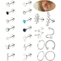 Drperfect 1pc Surgical Stainless Steel Earrings for Women Men Flat Back Earrings Cartilage Earrings Stud Hoop Piercing Jewelry