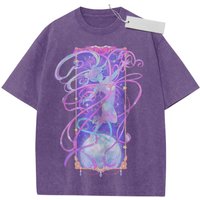 2026 Summer Men's Purple Washed T - Shirt Sailor Moon & Chibiusa Dreamy Ribbon High - Quality Fabric for Casual Shopping