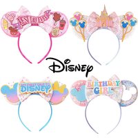 Disney Birthday Girls Mickey Mouse Ears Headbands for Women Party Hair Accessories Minnie Mouse Sequins Bows Hairband Kids Gifts