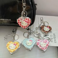 Y2K Aesthetic Hello Kitty Heart Compact Mirror Keychain Leopard/Check Print Portable Makeup Mirror Bag Pendant