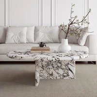Natural Carrara Marble Coffee Table - Modern Living Room Center Table with Metal Legs, Heavy Duty Stone Console Table for Sofa