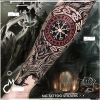 Lasting Wolf Head Fake Tattoo for Woman Man Arm Art Totem Tattoo Sticker Punk Temporary Tattoos Waterproof Tatuajes Temporales