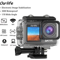Ourlife Action Camera 5K30FPS EIS 2.0 Inch Touch Screen 30M Waterproof WiFi 5X Zoom Helmet Sport Camera With Remote Control