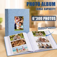 Linen Fabric Photo Album 6 Inch 300 Pockets Large Capacity with Front Display Window & Writing Space, Wedding Family Vacation