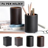 High Quality PU Leather Pen Holder Large-capacity Portable Pen Container Round/Square Desktop Organizer Student Gift