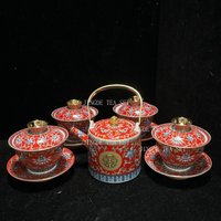 Chinese Wedding Tea Set Enamel Color Ceramic Gaiwan Handmade Beauty Teacup Custom Teaware Gift Exquisite Portable Tea Bowl