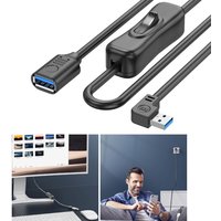 Straight Head/Down/Up/Left/Right Bending USB3.0 Extension Cable Power Cord with On Off Button Support Data Transfer F19E