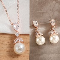 ZAKOL Elegant Clear Zircon Imitation Pearl Earring Necklaces for Women Minimalist Versatile Bridal Wedding Jewelry Set