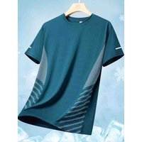 Running T-shirt Men Summer Ice Silk Thin Top Reflective Printing Quick Dry Short Sleeve Breathable Fitness Sports T-shirt 5XL