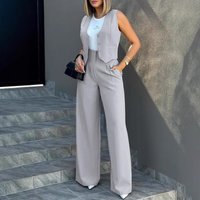 Zestawy Do Spodni Summer Formal Suit Vest Set Women's Office Commuting Fashion Sleeveless Shirt Wide-leg Trousers Two-piece Set