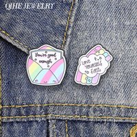 Love Yourself First Inspirational Rainbow Quotes Enamel Pin You're Good Enough Rainbow Envelope Brooch Bag Lapel Jewelry Badge