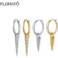 925 Silver Needle Earrings For Women Spike Drop Earrings Punk Style Hanging Rivet Cone Pendant Earrings Fashion Party Jewelry