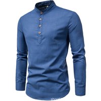 Men's Solid Color Long Sleeve Shirt 2025 New Foreign Trade Leisure Four Seasons Standing Neck Versatile Men's Top