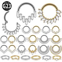 1pc G23 Titanium Split Ring with Multi Slanted Marquise Round White CZ Septum Nose Ring Cartilage Helix Tragus Piercing Jewelry