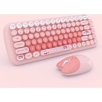 2.4G Wireless Keyboard Mouse Combo 84 Keys Compact Size Colorful Retro Round Keycaps For Laptop/Desktop, Battery Powered