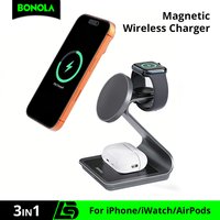 Bonola 3 in 1 Charging Station for iPhone 17/16/15/14/13 Magnetic Dock Metal Wireless Charger Stand for Apple Watch/AirPods Pro