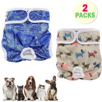 2-Pack Washable Dog Diapers Physiological Pants Cartoon Print Diaper Reusable Sanitary Panties Nappy Belly Wrap for Female Dogs