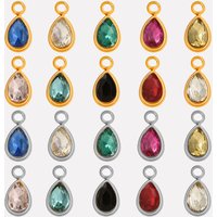 Geometry Water Droplets Pendant Shiny Rhinestone Stainless Steel Base Waterproof Charms For Jewelry Making Supplies DIY Bracelet