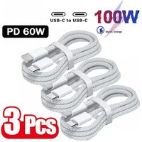 3PCS 100W USB C To Type C Cable Fast Charging Charger Cable USB Type C to Type-C Nylon Braided Quick Charge Adapter Data Cord 1m