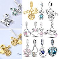 Charms Original 925 Sterling Silver Love Family Friendship Pendant Fit Bracelet DIY Beads Women Jewelry Gift Making Accessories