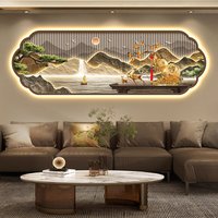 Light luxury high-end new Chinese style living room decoration painting, Fulu landscape sofa, background wall light, new large b