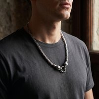 Nordic Viking Antique Silvery Plated 316L Stainless Steel Double Raven Head Byzantine Chain Necklace Men Norse Street Jewelry