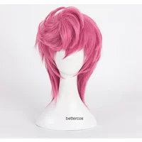 Golden Wind Trish Una Cosplay Wig Pink Short Heat Resistant Synthetic Hair Wig + Wig Cap