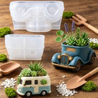 Retro Car Bus Silicone Mold for Succulent Planter Pot Flower Pot Vase Gypsum Craft Ornament Making Mold Home Decor