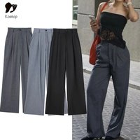 Koekop Woman High Waist Baggy Suit Pants Wide Leg Trousers Women's Formal Pants Office Wear Women Striped Grey Black Pants