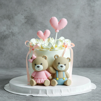 Sweet Cartoon Bear Cake Topper Heart Shaped Lovely Ornament Elegant for Baby Shower and Gender Reveal Themed Party Cake Decor