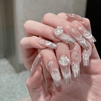 Anime Hello Kitty Girls French Magic Mirror Kt Cat Eye Kitty Manicure Purely Handmade Wearing Nail Pieces Manicure Stickers Gift