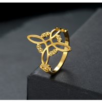 Stainless steel women's retro witch knot ring hollowed out Celtic knot amulet good luck symbol couple jewelry holiday gift