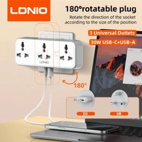 LDNIO 180° Rotating Wall Outlet Extender USB Type-C PD30W EU/UK/KR to Universal Socket Converter No Cord Home Travel Power Strip