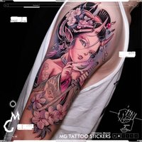 Japanese Geisha Tattoo Stickers Lasting Tattoo Fox Ninja Girl Art Temporary Tattoos Waterproof Arm Tattoo Cartoon Fake Tattoo