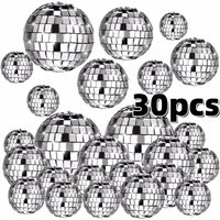 10-30pcs Mini Disco Ball Ornaments Reflective Glass Silver Baubles for Mardi Gras Disco Party Decor Sparkling Christmas DIY Gift