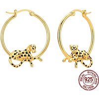925 Sterling Silver Golden Leopard Cheetah Hoop Earrings Black Enamel Spotted Panther Hoops Earrings for Women Jewelry Gifts
