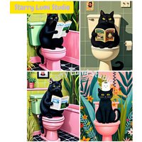 Drawing By Numbers Cat Toilet Digital Oil Painting Animal Paint By Number Kitten DIY Acrylic Paint On Canvas Home Decor Gift