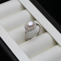 925 Sterling Silver Ring With Pearls Woman,Resizable Real Natural Freshwater Grey Pearl Rings Fine Jewelry