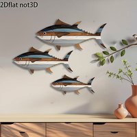 3Pcs Tuna Fish Wooden Wall Art, Modern Coastal Wall Decor