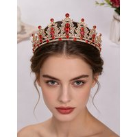 Baroque Light Luxury Ruby Crown, Studio Photo Shoot Hair Accessory, Birthday Party Queen-Style Alloy Headpiece