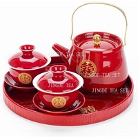 High Quality Ceramics Tea Set Chinese Wedding Tea Pot Set Teacup Tradition Red Porcelain Teapot Boutique Teaware Accessories