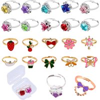 Children Adjustable Rings with mini Box Pretend Play Toy Kids Birthday Gifts Makeup Toys Cute Cartoon Jewelry Alloy Ring TMZ