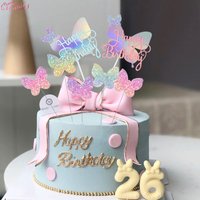 Biling Colourful Laser Butterfly "Happy Birthday" Cake Topper Wedding Bride Dessert Decoration for birthday party cake decor